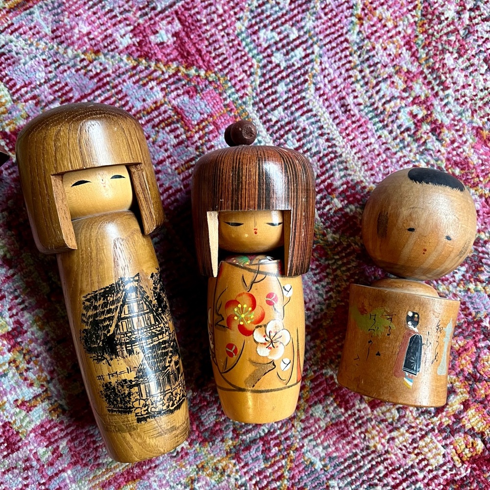 Set of 3 vintage kokeshi dolls